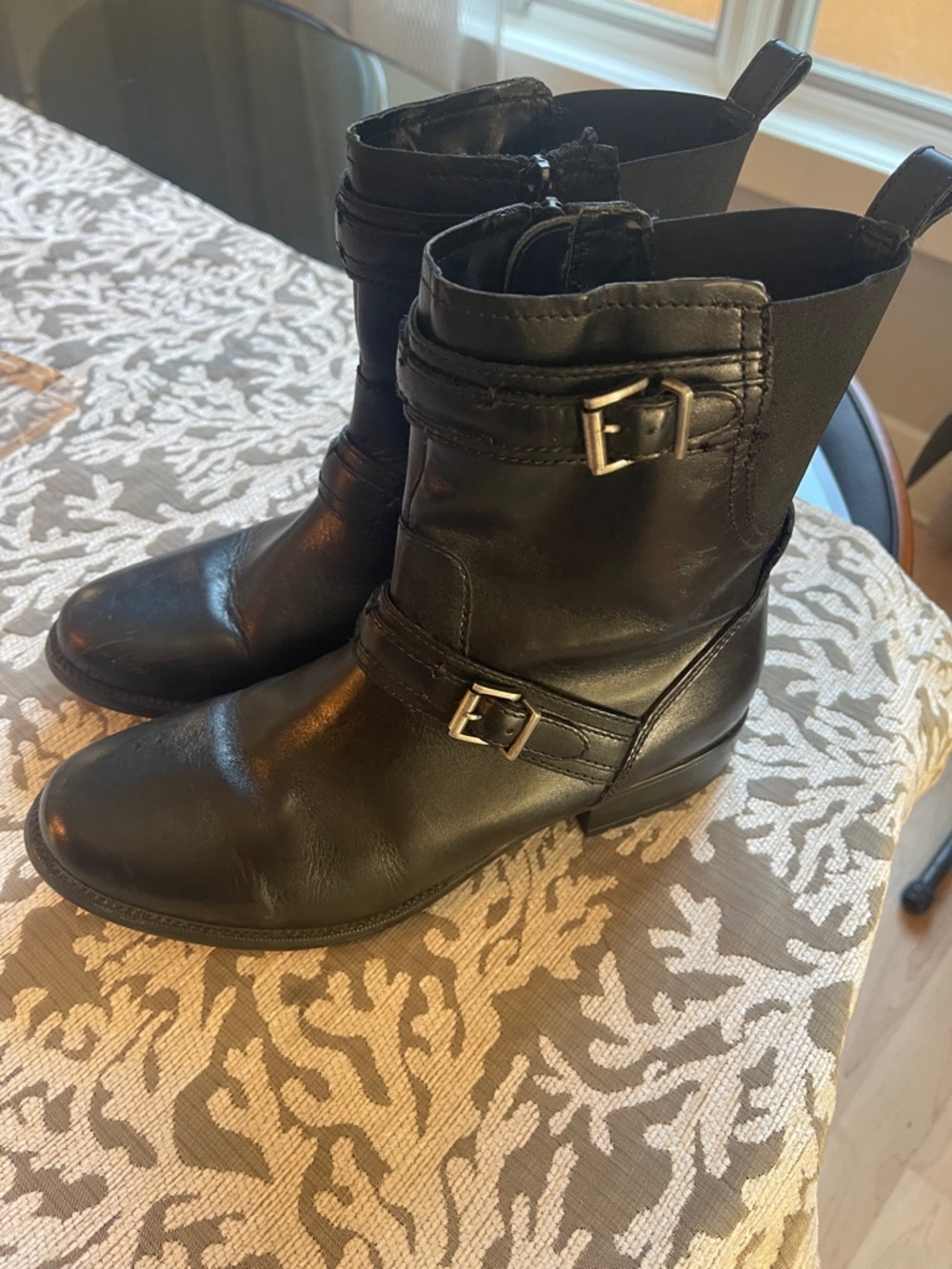 Clarks Black Leather Buckle Moto Ankle Boots
